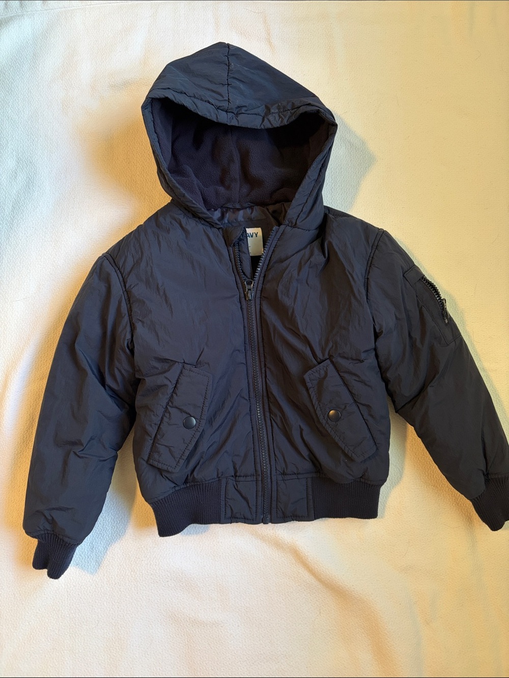 Old Navy Navy Hooded Puffer Jacket - Classic Winter Bomber Boys Size 6-7